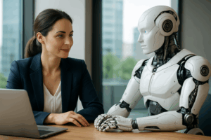 Bild Frau mit Roboter Chatgpt